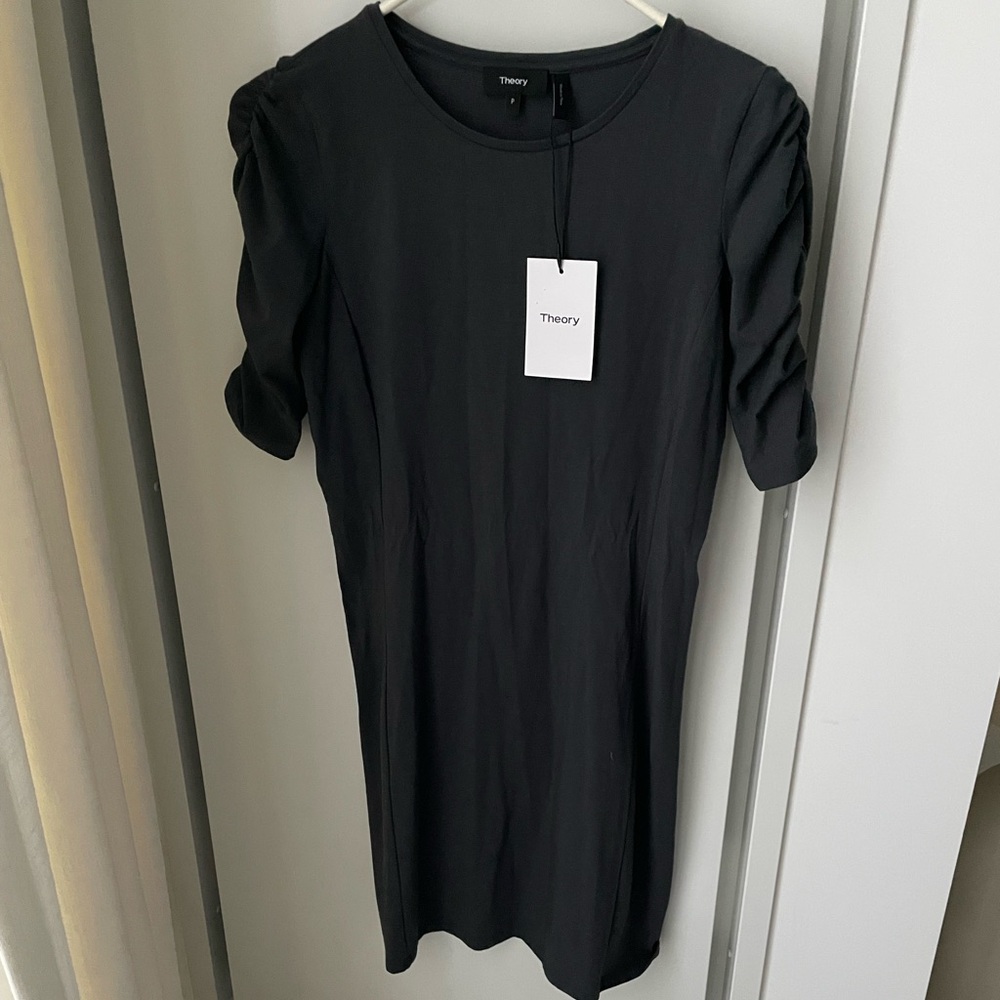 Theory gather dress in slate grey